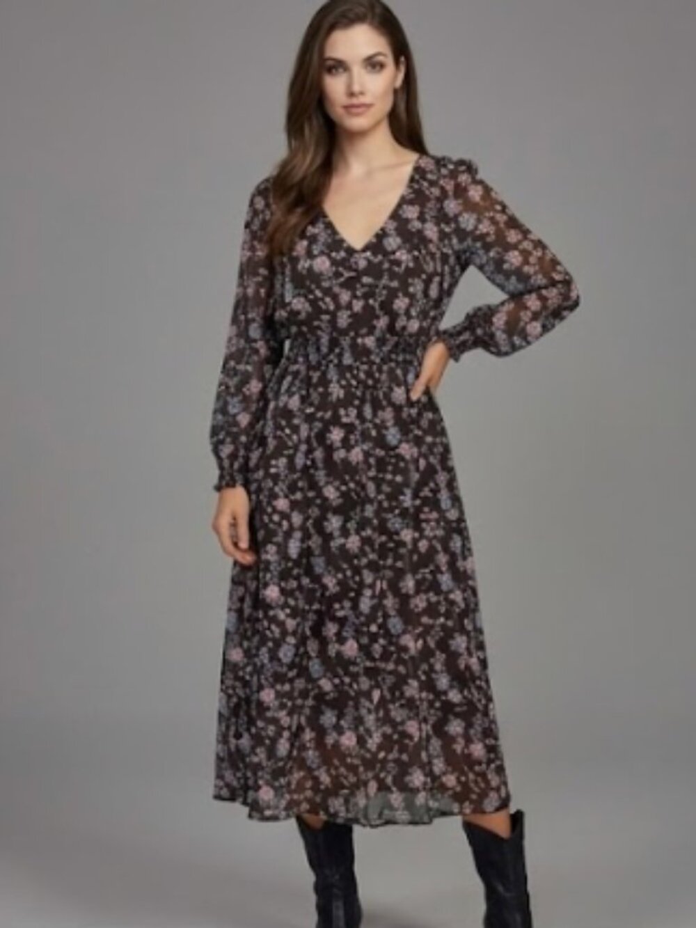 Boho Floral Print Chiffon Dress